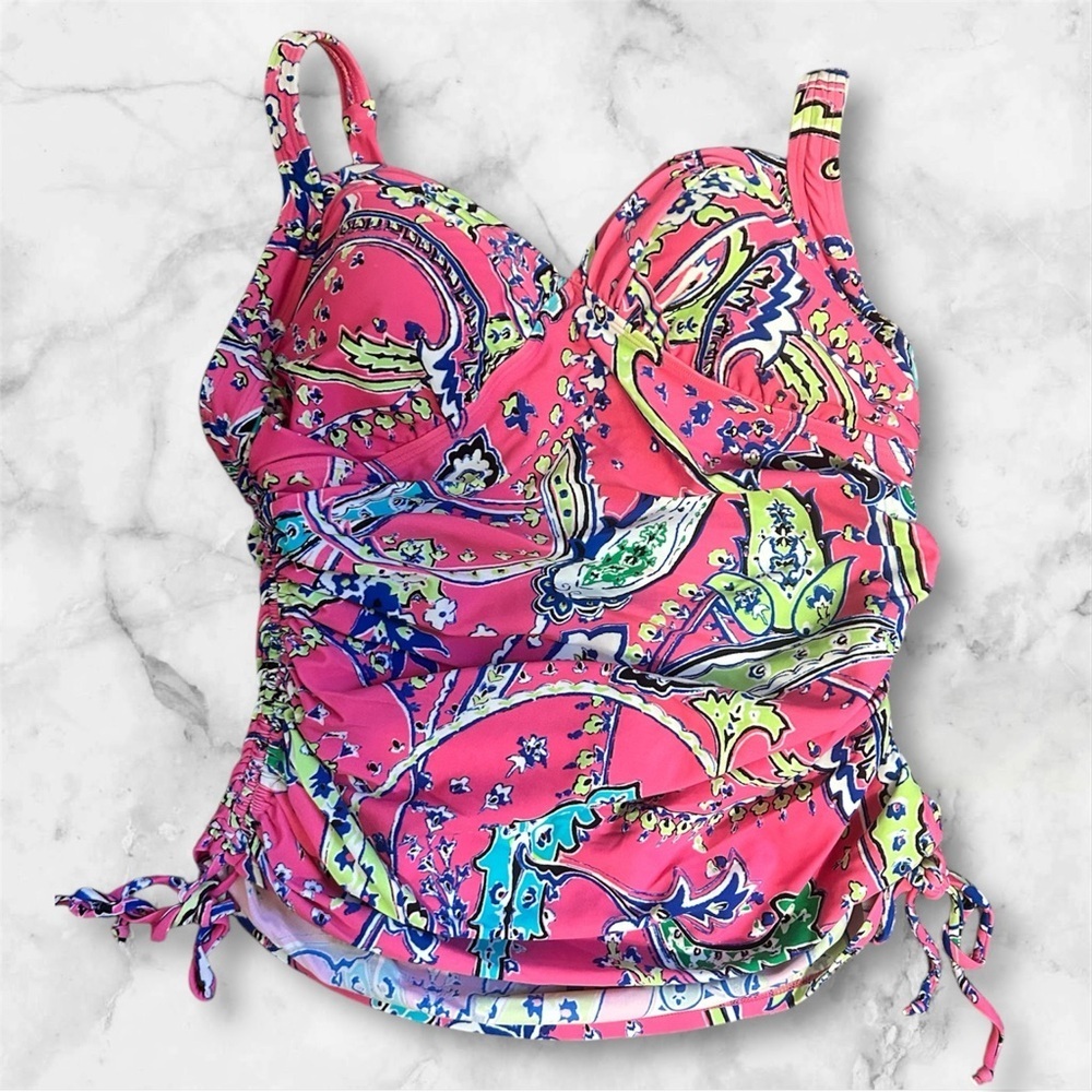 Lane Bryant Vibrant Pink Patterned Tankini Top sz 16 euc, 06
